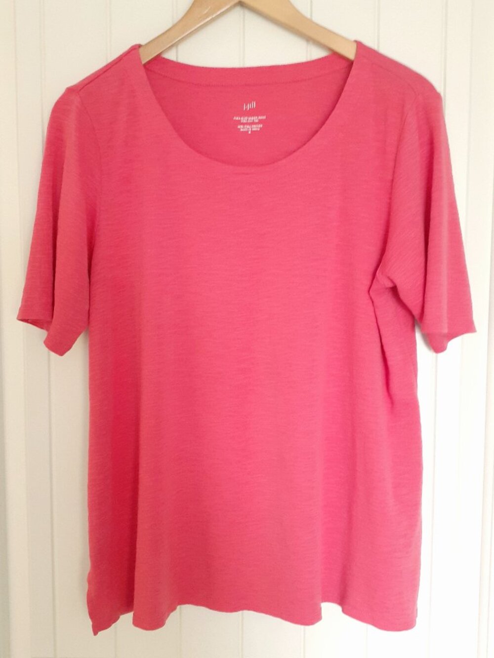J. Jill Pima-Slub Scoop-Neck Side Slit Short Sleeve Tee Coral Pink Size M